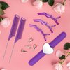 Coldairsoap 17 Pieces Hair Parting Tool Set, Included 8 Pieces Hair Parting Ring 2 Pieces Metal Rat Tail Comb 6 Pieces Hair Sectioning Clip with Magnetic Wrist Sewing Pin Holder for Braiding (Purple)