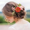 Fangsen Boho Rose Rose Flower Yellow Chamomile Little Sunflower Eucalyptus Leaves Lover Grass Hair Comb Bridal Headpiece Floral Hair Accessories for Brides and Bridesmaids Silver (Coral Red)