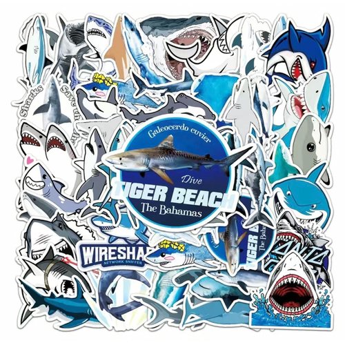 Shark Stickers - Great White Tiger Sharks Fish Waterlife Deep Sea Freshwater , Waterproof Durable Reusable Vinyl Decals, 10 , 20 , 50 , Water Bottle Bike Bumper Luggage Skateboard Graffiti, Best Gift for Everyone (20)