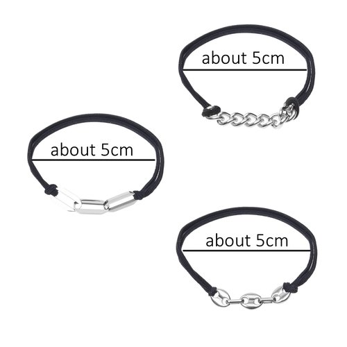 Eco-Fused 3x Bracelet Hair Ties - Elastic Decorative Jewelry Ponytails - Fashionable Wear on Wrist Ties - For Men, Women, Girls, Teens (Black with Silver Metal Chain)