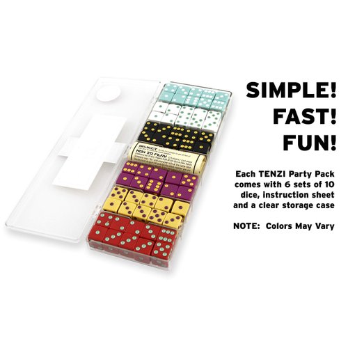 TENZI Party Pack Dice Game - A Fun, Fast Frenzy for The Whole Family - 6 Sets of 10 Colored Dice with Storage Case - Colors May Vary