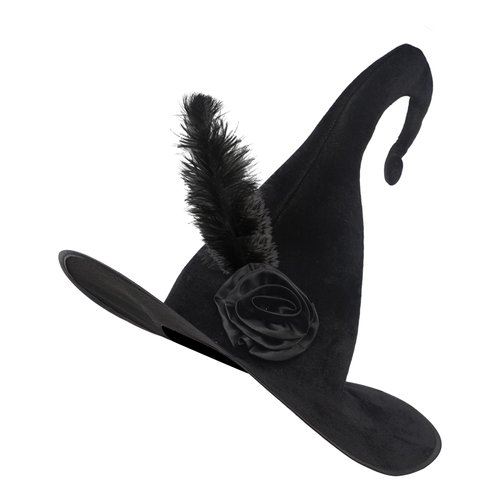Starsouce Halloween Wizard Hat Flannel Witch Hat Cap with Feather Rose for Women Halloween Costume Cosplay Party