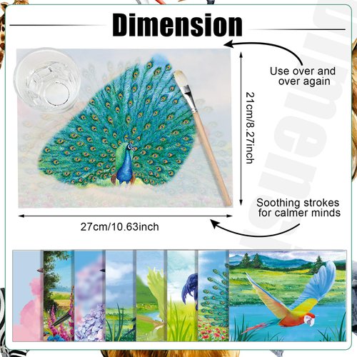 Colarr 20 Pieces Dementia Products for Elderly Birds Themed Reusable Water Painting Dementia Activities for Seniors with Brush for Gifts Coloring Drawing