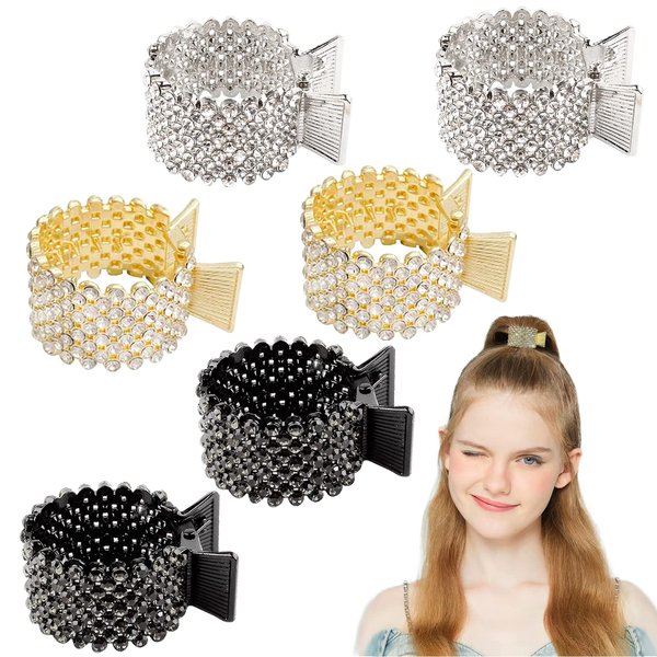 6 Pcs 1.77 Inch Small Hair Claw Clips for High Ponytail, Rhinestone Hairpin for Girls Non-slip Hair Clip Ponytail Holder for Women Shining Crystal Hair Accessories