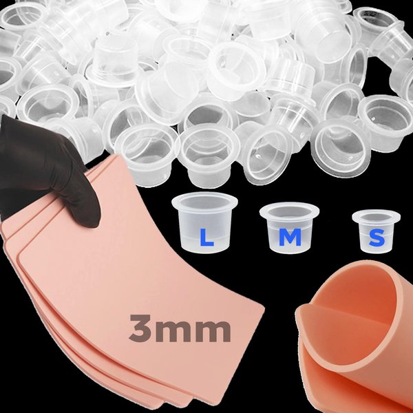 Tattoo Practice Kit- NAQASE 3mm Tattoo Skin Practice 6"x8" 5Pcs tattoo skins and 300Pcs Tattoo Ink Caps Mixed