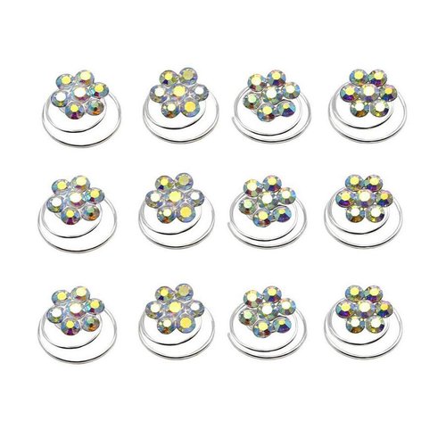 24PCS Rhinestone Flower Spiral Hair Pin Crystal Hair Twisters Coils Hair Clips Metal Spiral Twist Hairpins Hair Pins Wedding Bridal Hair Accessories (Colorful)