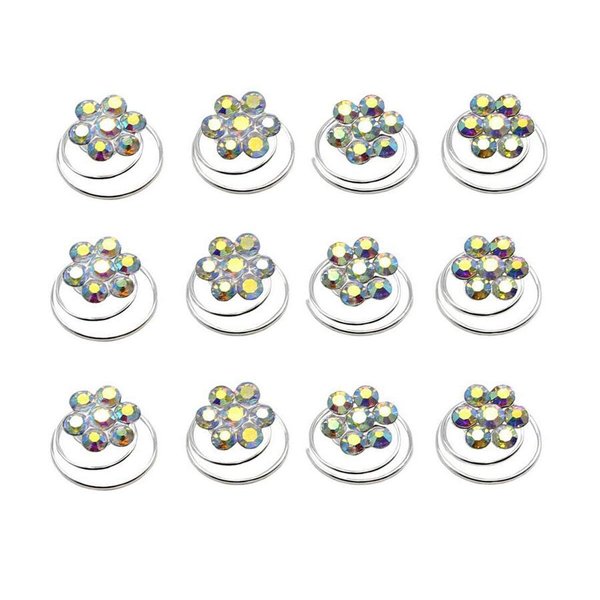 24PCS Rhinestone Flower Spiral Hair Pin Crystal Hair Twisters Coils Hair Clips Metal Spiral Twist Hairpins Hair Pins Wedding Bridal Hair Accessories (Colorful)