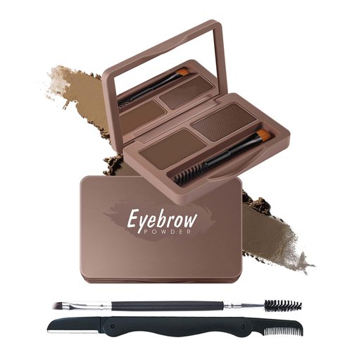 Eyebrow Powder Kit-2 Colors Soft Eye Brow Tinted Powder Palette, Waterproof & Long Lasting Dark/Light Brown Brow Filler, Professional Eyebrow Contour Makeup for Women with Mirror Brow Brush & Razor-1#