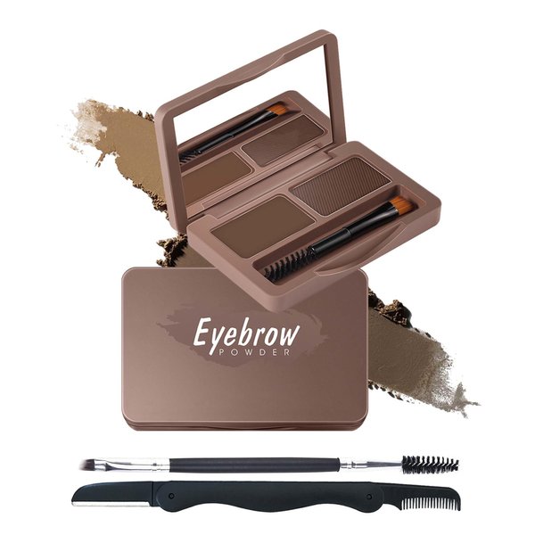 Eyebrow Powder Kit-2 Colors Soft Eye Brow Tinted Powder Palette, Waterproof & Long Lasting Dark/Light Brown Brow Filler, Professional Eyebrow Contour Makeup for Women with Mirror Brow Brush & Razor-1#