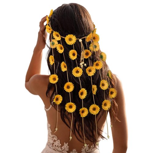 CHLINS Hippie Headband Flower Crown Bohemian Sunflower Headband Flower Headpiece Hippie Costume 60s 70s Outfits for Women (Yellow)