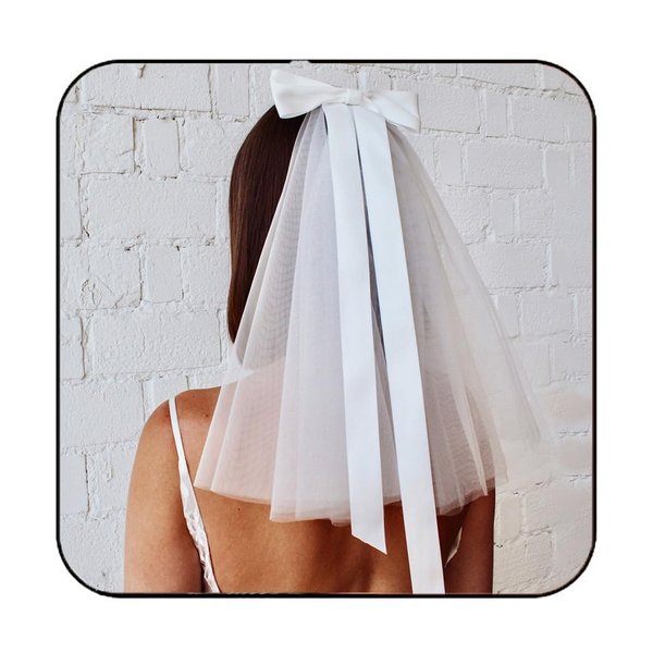 JEAIRTS Bride Wedding Veil Comb Pearl Bridal Hair Piece White Tulle Veils with Bow Tie Bachelorette Party Hair Accessories for Women and Girls (Style A)