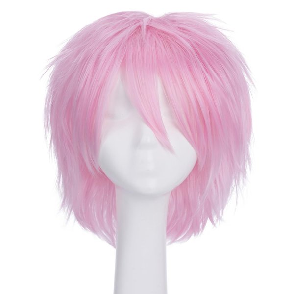 S-noilite Women Mens Short Fluffy Straight Hair Wigs Anime Cosplay Party Dress Costume Shaggy Full Wig (Pink)