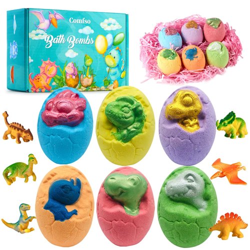 Dino Egg Bath Bombs for Kids - Valentines Day Gifts, XL Bath Bombs with Surprise Toys Inside, Dinosaur Toys Natural Bath Bomb Bubble Bath Kids,Fizz Bathbombs Gift Set for Easter Birthday, Boys Girls