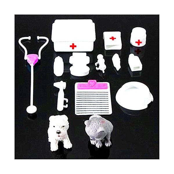 EatingBiting（R） 14Pcs Set Mini Dollhouse Miniatures Kids Doctor Medical Equipment Kit Doll Toys for Dolls Bear Dollhouse Miniatures, Kids Interest Intellectual Cultivated