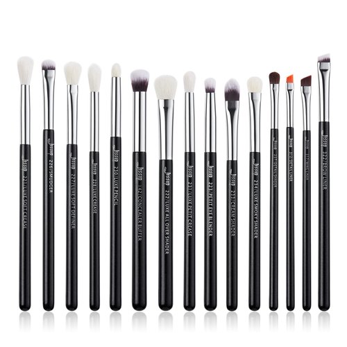 Jessup Eye Makeup Brushes Set Professional 15pcs with Eyeshadow Blending Concealer Eyebrow Eyliner Brush (Pearl Black/Silver)