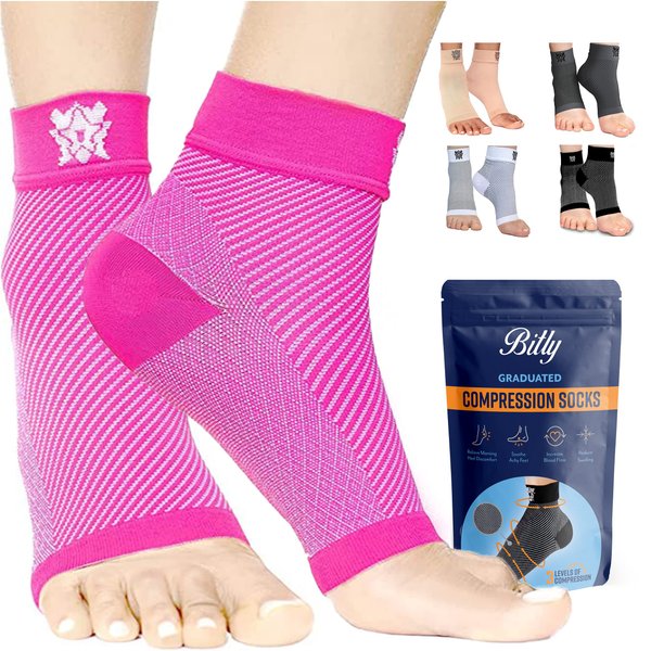 Bitly Plantar Fasciitis Compression Socks for Women & Men - Best Ankle Compression Sleeve, Nano Brace for Everyday Use - Provides Arch Support & Heel Pain Relief (Black, Small)