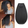 12 Inch Kinky Straight Clip ins Hair Extensions for Black Women Full Head Yaki Straight Seamless Clip ins Synthetic Hair Pieces 4 Pieces with 11 clips