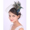 Anglacesmade Bridal Feather Hair Clip with Black Veil Peacock Feather Fascinator Bridal Short Veil for Wedding Prom Festival Party 20s Flapper Headpiece for Women and Girls