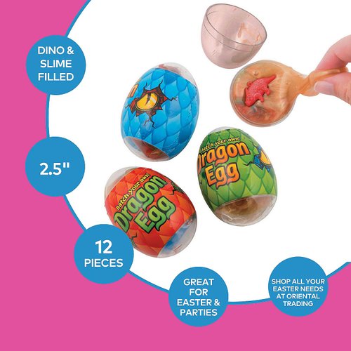 Fun Express Dinosaur in Slime Filled Plastic Eggs - Active Play Toys and Easter Egg Basket Ideas - Birthday Party Favors for Boys - Toddler Boys Egg Hunt Games - Set of 12