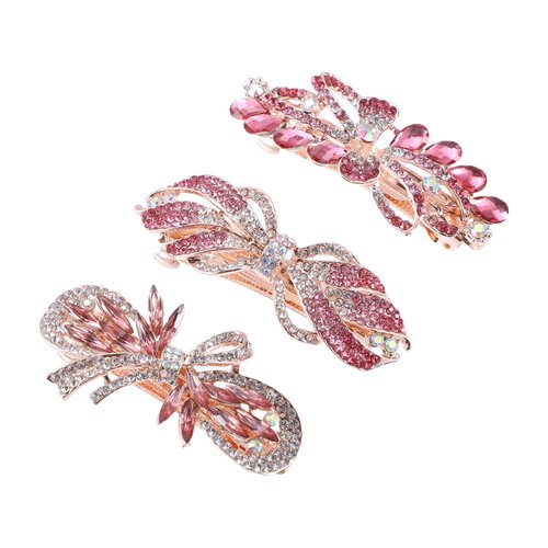 VOCOSTE 3 Pcs Hair Barrettes, Hair Accessories for Women, Sparkly Glitter, Rhinestones Hair Clips, Pink