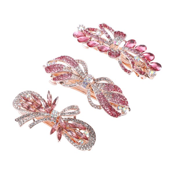 VOCOSTE 3 Pcs Hair Barrettes, Hair Accessories for Women, Sparkly Glitter, Rhinestones Hair Clips, Pink