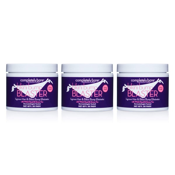 Completely Bare Bikini Bump Blaster Pads- All Natural Antioxidant Witch Hazel & Green Tea Prevent Ingrown Hairs and bumps, Gentle Exfoliating Treatment Wipes, Cruelty-Free Vegan Formula, 50 ct, 3pk