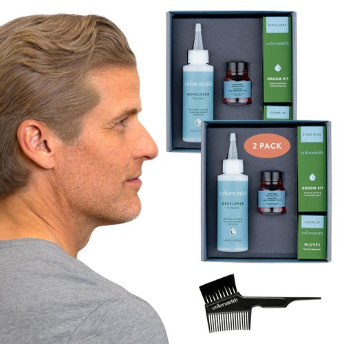 Colorsmith Hair & Beard Color for Blending Grays 2 pack - Medium Blonde - Ammonia-Free Complete Men’s At-home Beard & Hair Dye Kit, Professional-grade Demi-Permanent Hair Color (8.0)