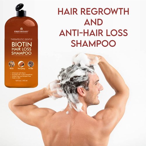First Botany, Hair Regrowth and Anti Hair Loss Shampoo 16 fl oz, with DHT blockers- Daily Hydrating, Detoxifying, Volumizing Shampoo For Men and Women