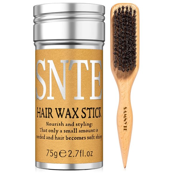 100% Boar Bristle Hair Grooming Set - Soft Brush for Fine to Medium Hair, Slick Back Brush for Oil Balance, Wax Stick for Smooth Frizz Control