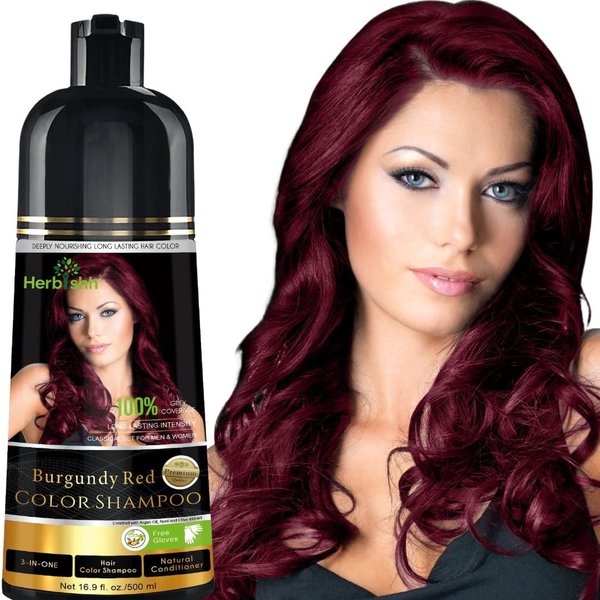 Herbishh Hair Color Shampoo for Gray Hair – Magic Hair Dye – Colors Hair in Minutes–Long Lasting–500 Ml–3-In-1 Hair Color–Ammonia-Free (Burgundy)