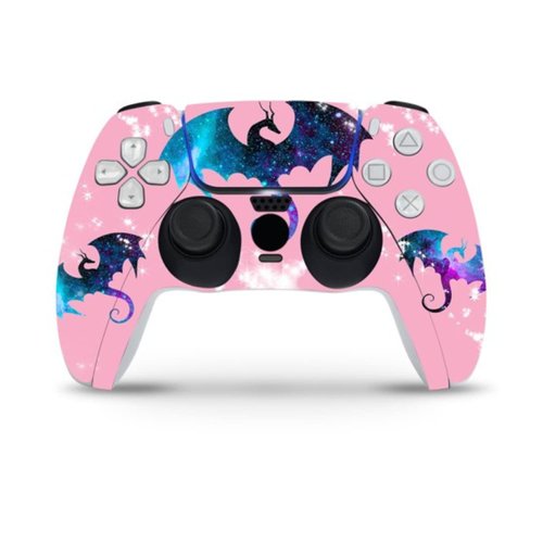 ZOOMHITSKINS Compatible with PS5 Controller Skin, Vinyl for Durable & Fit, Mystery Creature Dragon Pink Blue, Easy to Use, Bubble-Free, Precisely Cut