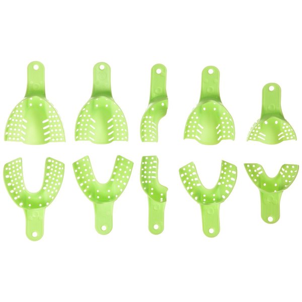 Easyinsmile Generic Perforated Dental Impression Trays ,10 PCS Autoclavable Impression Trays Set Plastic Teeth Holder (Green)