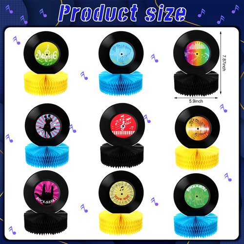 9 Pieces Record Honeycomb Centerpieces 90s 70s 50s Themed Music Party Decorations 3D Record Retro Table Decor Rock and Roll Vinyl Record Decor for Party Supplies