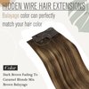 Sunny Wire Hair Extensions Dark Brown Balayage Caramel Blonde Invisible Fish Line Hair Extensions Brown Balayage Human Hair Wire Extensions Long Brown Hair Extensions for Women 100G 20Inch