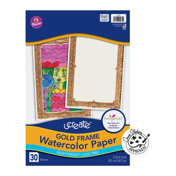 Pacon UCreate Gold Frame Watercolor Paper, 12"" x 18"", 30 Sheets"