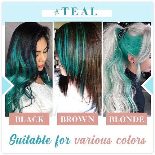 RUNATURE Tape in Hair Extensions Teal Human Hair Highlight 14 Inch Short Natural Tape in Colored Hair Extensions Skin Weft Glue in Hair Extensions Colored Human Hair Invisible 20g 10pcs