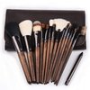 Makeup Brush Set, 15pcs Unique Walnut Makeup Brushes with Vegan Leather Bag, Professional No Shed Tan Makeup Brushes