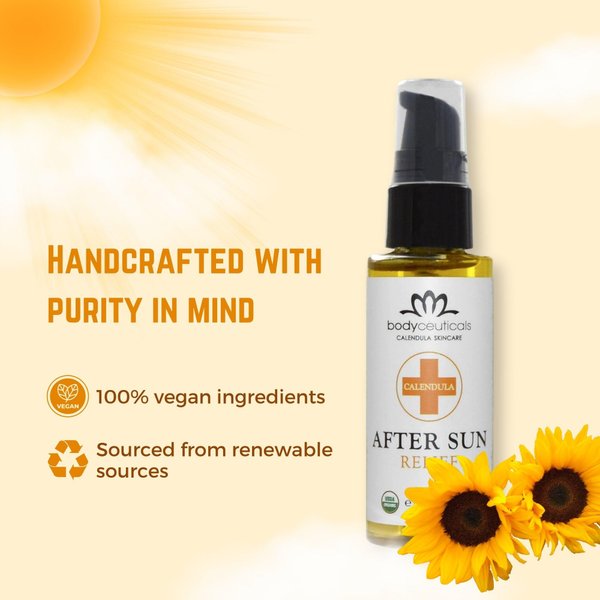 Bodyceuticals Certified Organic Calendula After Sun Relief Oil-Moisturizing Face & Body Oil | Lightweight | Normal Oily Skin | Olive Oil,Vitamin E | 2 oz