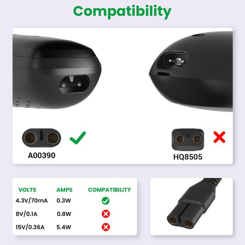 Auspow 4.3V for Philips One Blade Charger, Replacement Philips Norelco Oneblade QP2520 A00390 Charging Cord, Trimmer Electric Shaver Power Supply Cord (4.3V 70mA Power Cord)