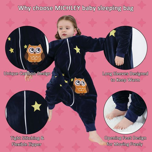 MICHLEY Baby Sleeping Bag Sack Long Sleeve with Feet Winter Swaddle Wearable Blanket for Boys Girls,Owl,5-6Years