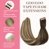 GOO GOO Tape in Hair Extensions Human Hair, 3/8/613 Balayage Walnut Brown to Ash Brown and Bleach Blonde, 22inch 50g 20pcs, Thick Ends Straight Seamless, Invisible Tape in Hair Extensions Human Hair