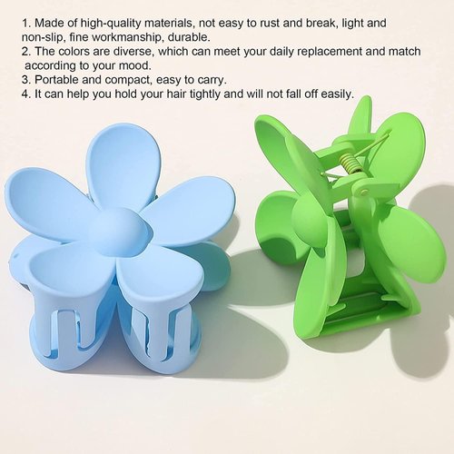 Candy Colored Hair Claw Clips Flower Hair Clips – Big Cute Claw Clips, Thick Hair, Scrub, Hair Clip Sweet Flower Clip (Dark blue)