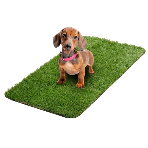 Ottomanson Pet Training Collection Easy Clean Indoor/Outdoor Reusable Training Grass Pad, 15" x 30", Green