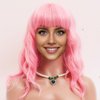 Retoleca Pink Curly Wavy Bob Wig with Bangs Short Bob Wigs for Women Shoulder Length Glueless Synthetic Wigs(14inch,Pink)