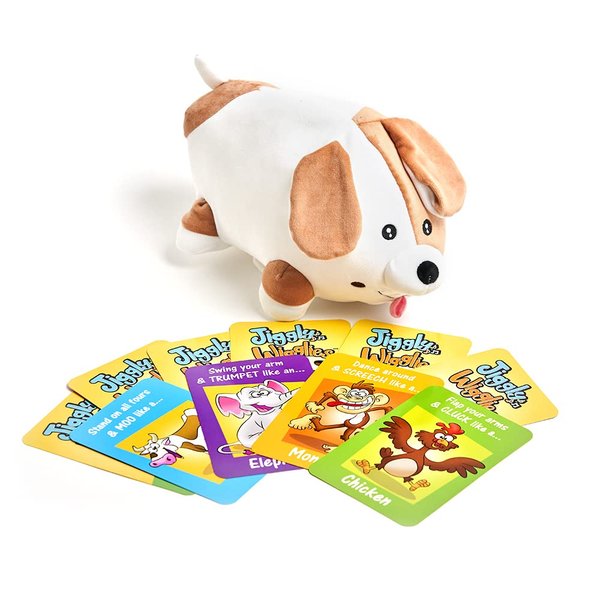Cuddle Barn - Jiggly Wigglies Puppy | Animated Interactive Stuffed Animal Dog Plush Toy Game Plays Pop Goes The Weasel and Comes with Cards, 11 inches