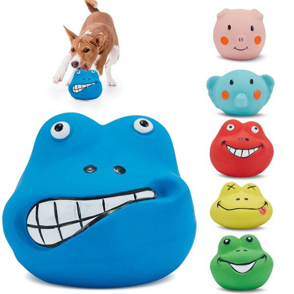 Coricorsu Squeaky Dog Toys Durable Soft Latex Rubber Teething Chewing Interactive Fetch Play Squeak Puppy Toys with Funny Face for Puppy Small Medium Dog 6pcs