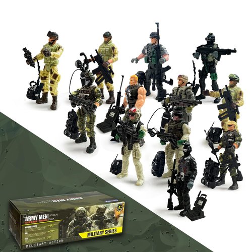 Baimiby Army Men Soldiers, 12 Pcs Soldiers Toy Special Force Action Figure with Weapons Military Soldier Playset Army Toy Set Birthday Gift for Toddler Boy 3+