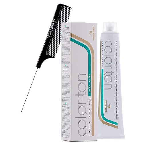 Tocco Magico Color-Ton Alle Erbe Permanent Hair Color Cream (w/Sleek Steel Pin Rat Tail Comb) Haircolor Dye Creme (9N / 9.0 Very Light Blond)