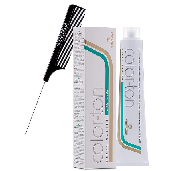 Tocco Magico Color-Ton Alle Erbe Permanent Hair Color Cream (w/Sleek Steel Pin Rat Tail Comb) Haircolor Dye Creme (9N / 9.0 Very Light Blond)