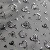 POWPOP Silver Melted Heart Moon Stars 5D Acrylic Nail Art Stickers, B, Retro Design for Women